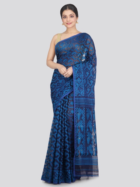 

PinkLoom Blue Woven Design Pure Cotton Jamdani Saree