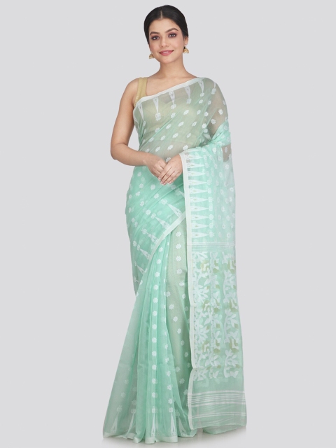 

PinkLoom Green & Silver Woven Design Pure Cotton Jamdani Saree