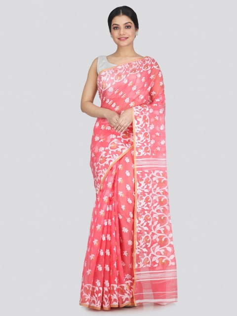 

PinkLoom Pink & White Woven Design Pure Cotton Jamdani Saree