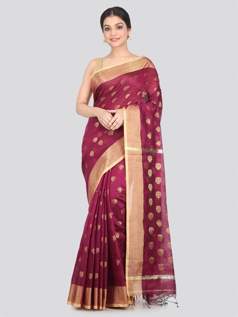 

PinkLoom Maroon & Gold-Toned Woven Design Zari Saree