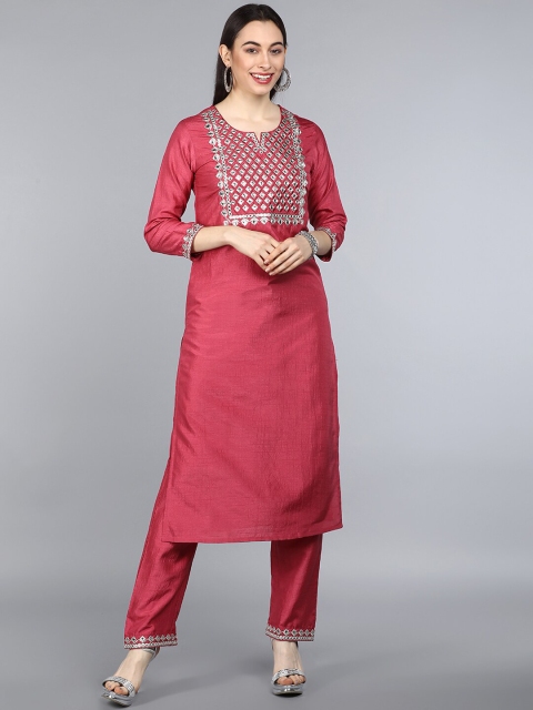 

AHIKA Women Coral Embroidered Mirror Work Kurta with Trousers