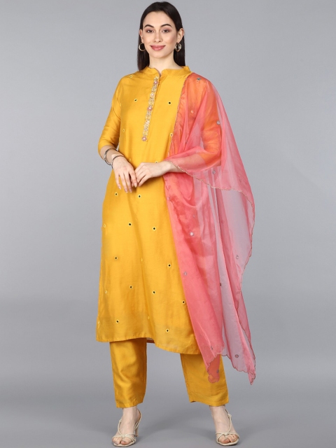

AHIKA Women Mustard Yellow Kurti with Trousers & With Dupatta