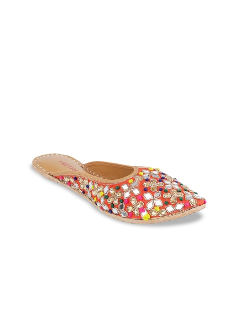 

Metro Women Red Embellished Mojaris Flats