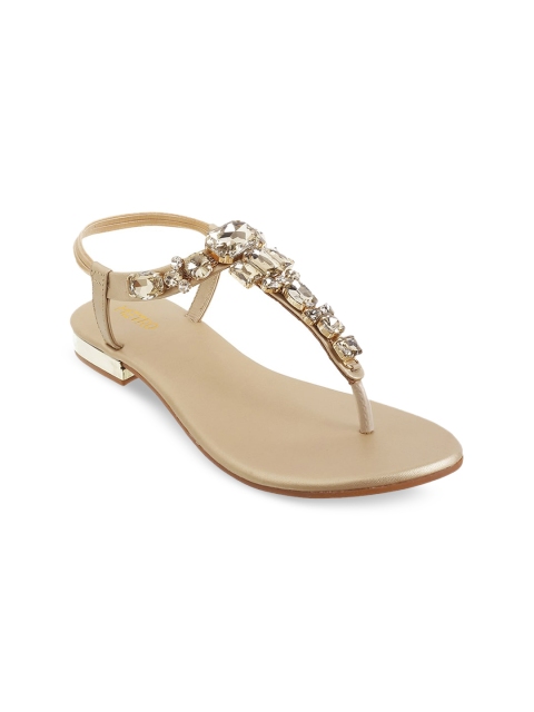

Metro Women Gold-Toned Embellished T-Strap Flats