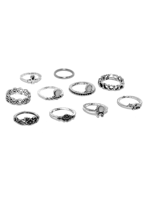 

OOMPH Oxidised Silver-Toned Set of 10 Rings