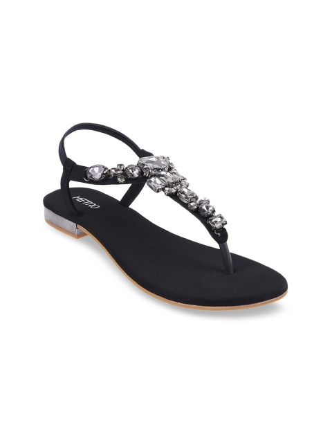 

Metro Women Black Embellished T-Strap Flats