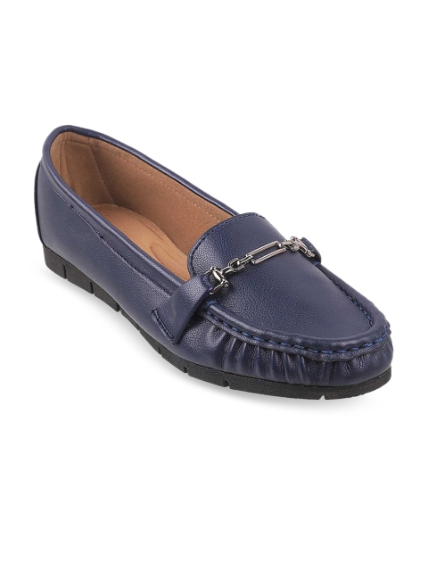 

Metro Women Blue & Silver-Toned Horsebit Loafers