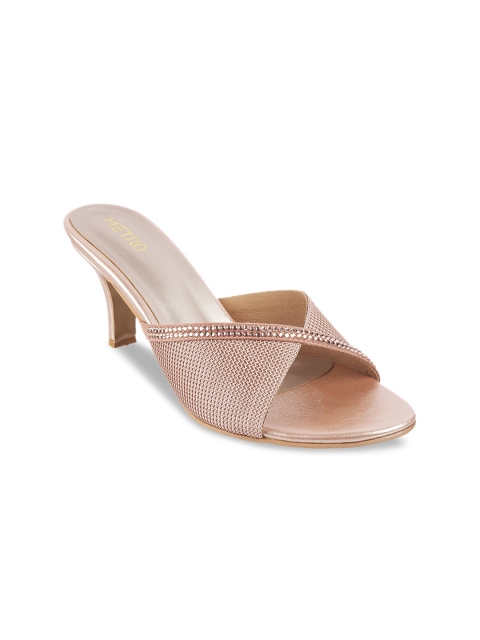 

Metro Rose Gold Embellished Textured Kitten Sandals