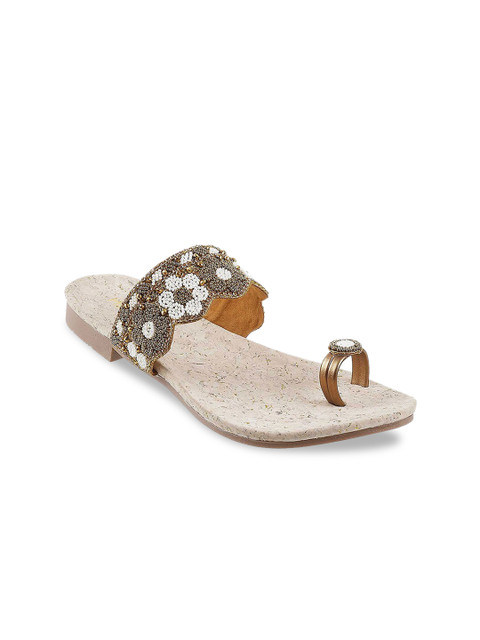 

Metro Women Gold-Toned Embellished One Toe Flats