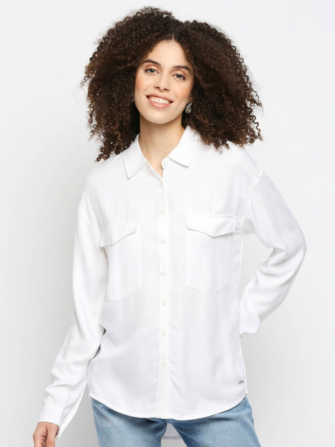 

Pepe Jeans Women White Oversized Casual Shirt