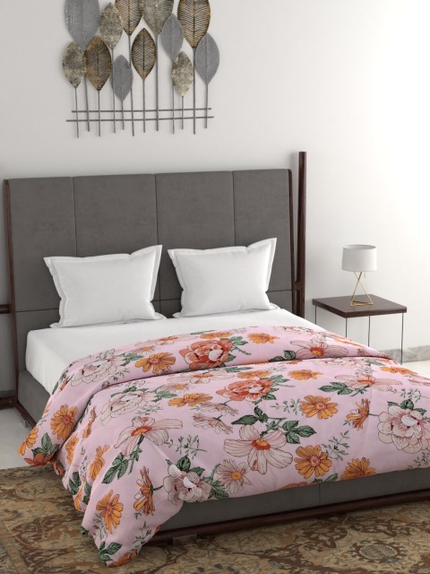 

Clasiko Pink & Orange Floral AC Room 120 GSM All Weather Reversible Double Bed Quilt