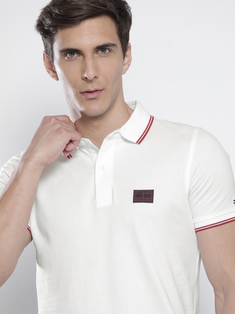

Tommy Hilfiger Men White Solid Pure Cotton Slim Fit T-shirt