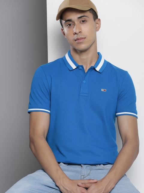 

Tommy Hilfiger Men Blue Solid Polo Collar Indigo Organic Cotton Applique Slim Fit T-shirt