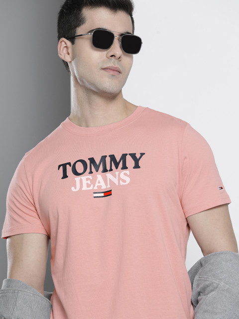 

Tommy Hilfiger Men Pink Brand Logo Printed Slim Fit Organic Casual T-shirt