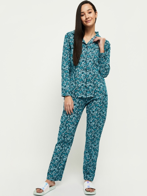 

Max Women Blue & Green Floral Printed Night suit