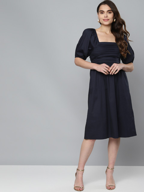 

Femella Navy Blue Pleated Bodice Midi Dress