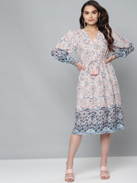 

Femella Blue & Peach-Coloured Printed Midi Dress