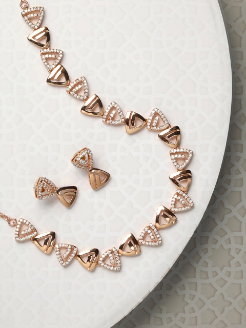 

Priyaasi Rose Gold-Plated White AD-Studded & Pearl Beaded Jewelry Set