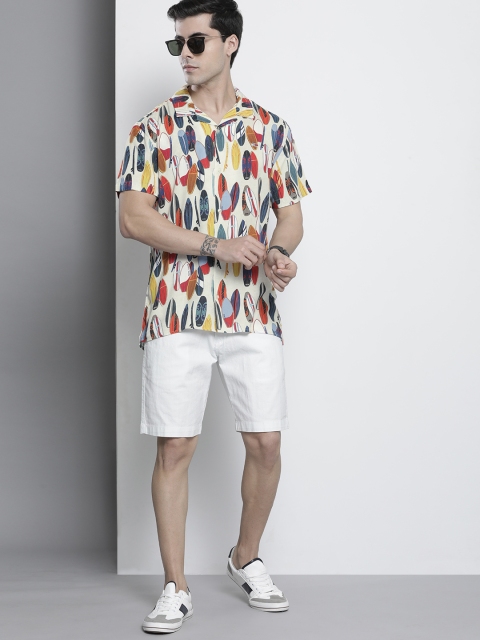 

Tommy Hilfiger Men Off White Regular Fit Abstract Opaque Printed Viscose Rayon Camp Shirt