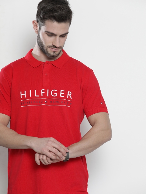 

Tommy Hilfiger Men Red Brand Logo Polo Collar Pure Cotton T-shirt