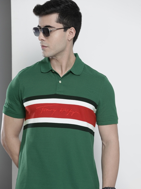 

Tommy Hilfiger Men Green Striped Polo Collar T-shirt