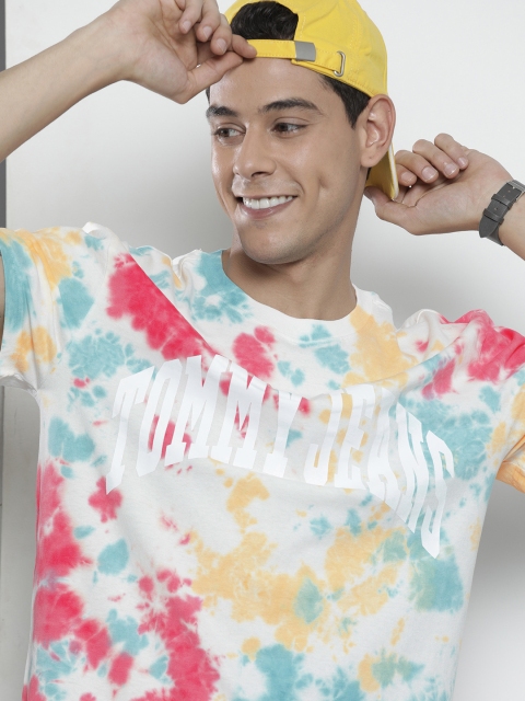 

Tommy Hilfiger Men White & Multicoloured Tie and Dye Dyed Organic Cotton T-shirt