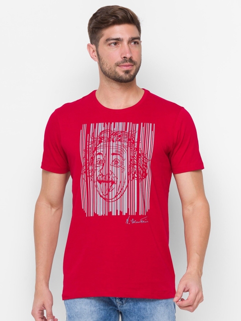 

SPYKAR Men Red & Grey Albert Einstein Printed Slim Fit Cotton T-shirt