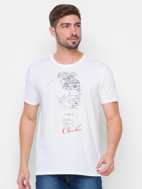 

SPYKAR Men White & Black Printed Slim Fit Cotton T-shirt