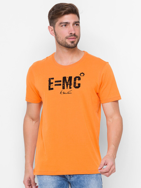

SPYKAR Men Orange Typography Printed Slim Fit Cotton T-shirt