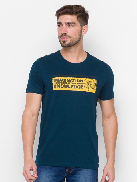 

SPYKAR Men Blue Typography Printed Slim Fit T-shirt