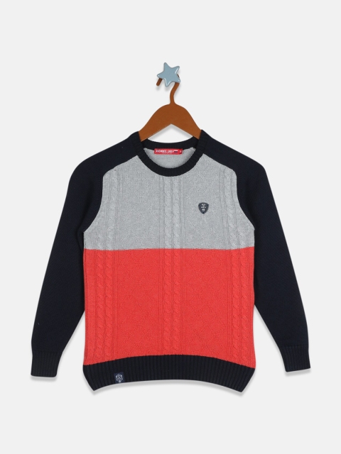 

Monte Carlo Boys Navy Blue & Grey Cable Knit Colourblocked Pullover