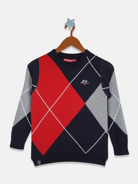 

Monte Carlo Boys Navy Blue & Red Checked Colourblocked Pullover