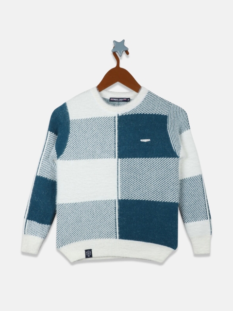 

Monte Carlo Boys White & Teal Checked Wool Pullover