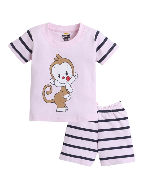 

Hopscotch Boys Pink & Blue Organic Cotton Printed T-shirt with Shorts Co-Ord Set