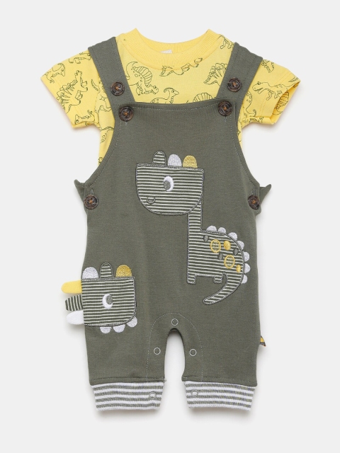 

Hopscotch Boys Yellow & Grey Printed T-shirt with Dungaree Co-Ord Set