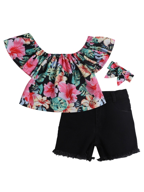 

Hopscotch Girls Black & Pink Printed Top with Shorts