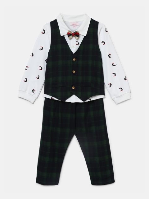 

Hopscotch Boys Green & White Checked Waistcoat With Shirt with Trousers