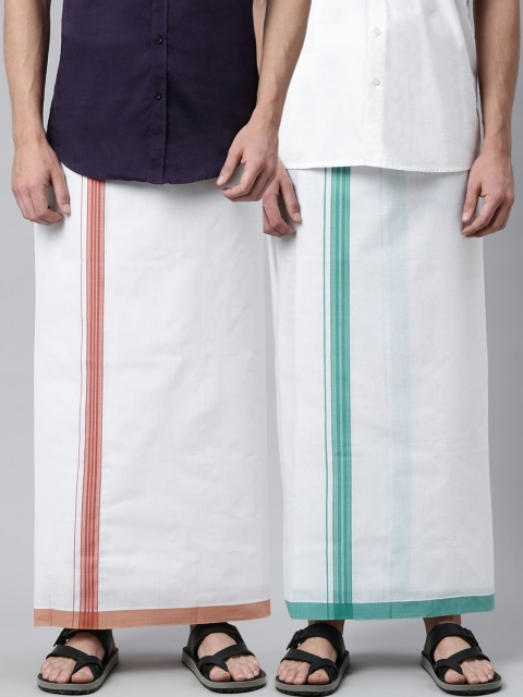

WHITE HEART Pack Of 2 Men White Solid Pure Cotton Dhoti