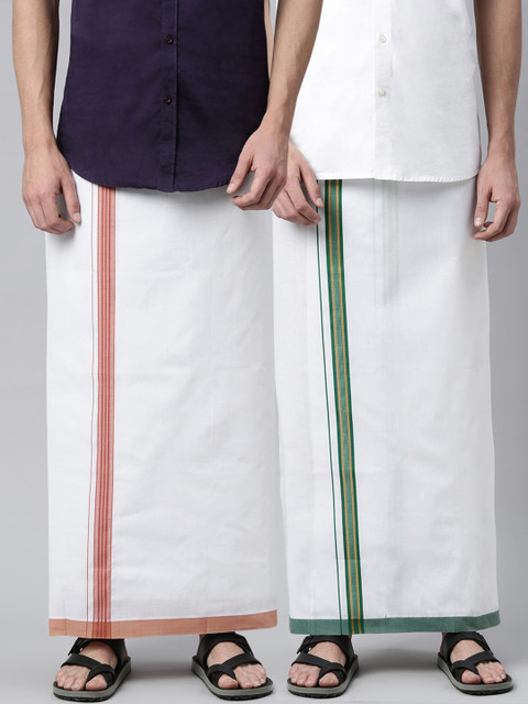 

WHITE HEART Men Pack of 2 White Solid Readymade Pure Cotton Dhoti