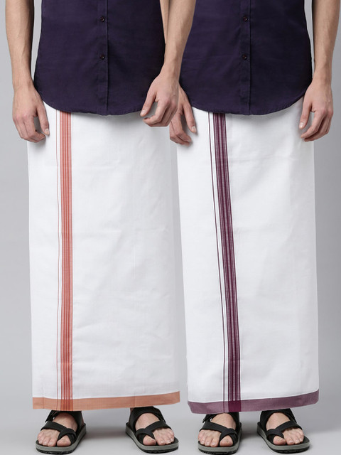 

WHITE HEART Men Pack of 2 White Solid Pure Cotton Dhoti