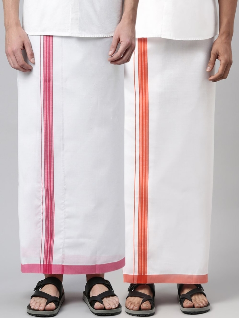 

WHITE HEART Men Pack Of 2 Solid Pure Cotton Dhotis