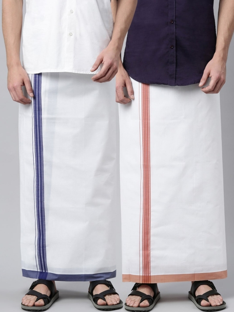 

WHITE HEART Men Pack Of 2 Solid Pure Cotton Dhotis