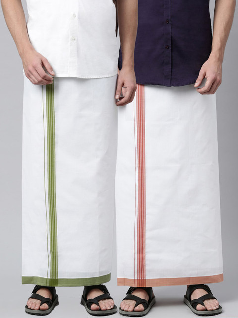 

WHITE HEART Men Pack Of 2 Solid Pure Cotton Dhoti, Green