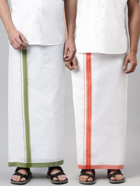 

WHITE HEART Men Pack Of 2 White Solid Pure Cotton Dhotis