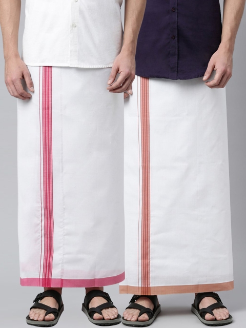 

WHITE HEART Men Pack Of 2 Solid Pure Cotton Dhotis