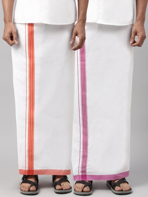 

WHITE HEART Men Pack Of 2 White Solid Pure Cotton Dhotis