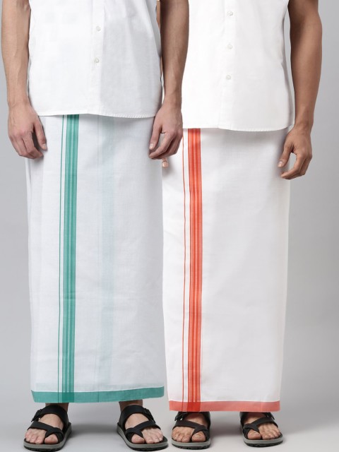 

WHITE HEART Men Pack Of 2 Solid Pure Cotton Dhotis