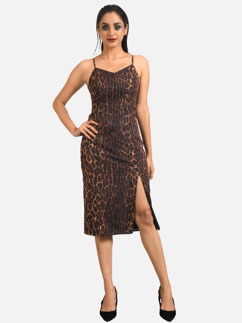 

ATTIC SALT Brown Leopard Print Crepe Bodycon Dress