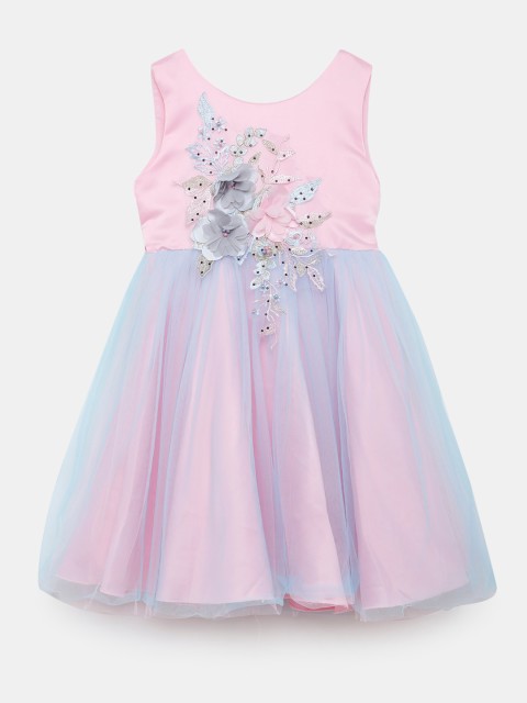

Hopscotch Girls Pink & Blue Floral Embellished Party Dress