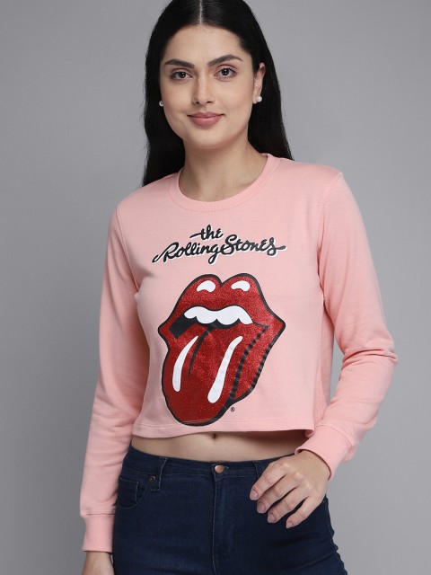 

Free Authority Women Pink Rolling Stone Printed Sweatshirt